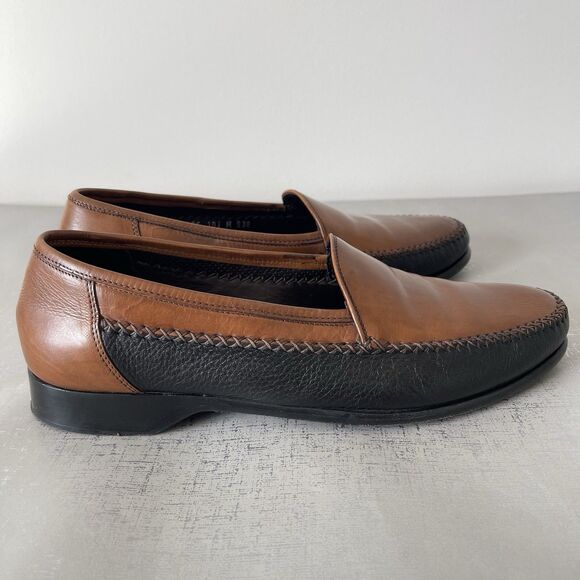 Bragano by Cole Haan Men's Two Tone Leather Loafers Black Brown 10.5 Italy - Picture 5 of 14